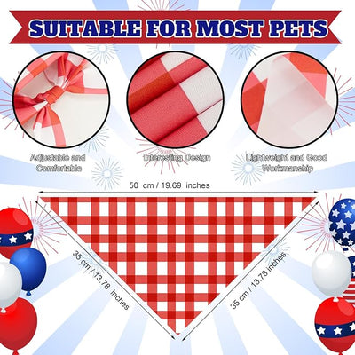 Abbylike 50 Pcs 4th of July Plaid Dog Bandanas Bulk Red White Blue Gingham Bandana for Dogs Triangle Kerchief Bib Scarf for Pet Independence Day 250th Anniversary Patriotic Party Costume, 25 Styles