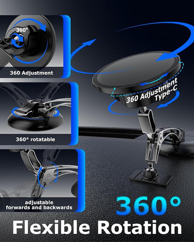 ZBF Magnetic Phone Holder for iPhone MagSafe Car Mount, Vacuum 360°Adjustable Car Phone Holder（Dashboard & Windshield） Magnet Cell Phone Holder Mount for iPhone 17/16/15/14/13 Android Galaxy