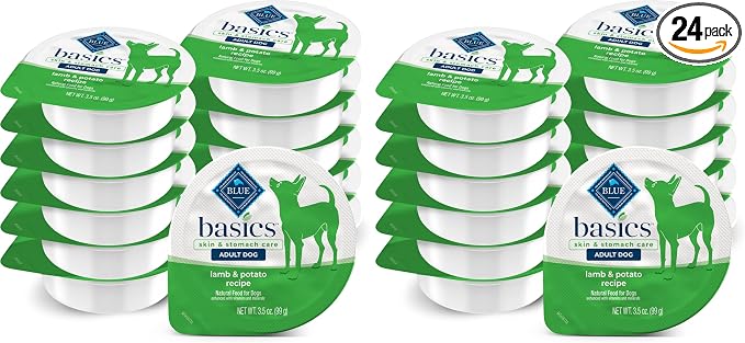 Blue Buffalo Basics Adult Small Breed Grain-Free Wet Dog Food for Skin & Stomach Care,Limited Ingredient Diet,Lamb Recipe,3.5-oz. Cups,12 Count (Pack of 2)