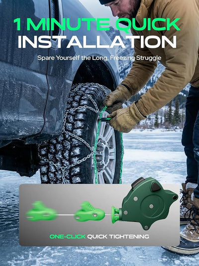 YHTAUTO Set of 2 Snow Chains 12mm for Pickup Truck SUV Passenger Car Universal Fit Tire Chains Auto-Tightening Quick Installation, Anti-slip Traction in Snow, Mud, Sand | SWC0014
