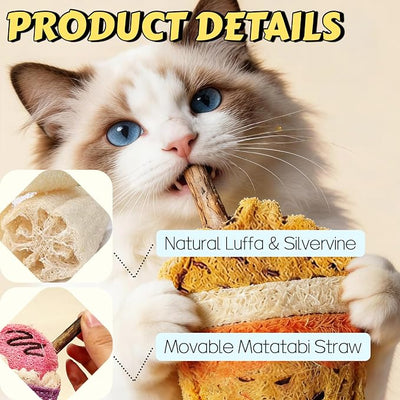 Natural Loofah Chew Cat Toys Janpanese Style, Dental Care Silvervine Sticks for Indoor Cats and Kittens, Milk Tea Cup-Shaped Catnip Treat Toys (Pink)