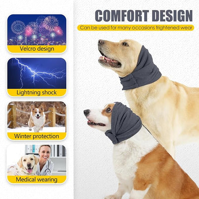 Quiet Ears for Dogs - Adjustable Ear Covers for Noise, No Shake Dog Head Wrap, Dog Calming Hood for Thunder, Lightning, Fireworks, Vet Visits, Polyester and Stretch Cotton Blend, Grey, Large