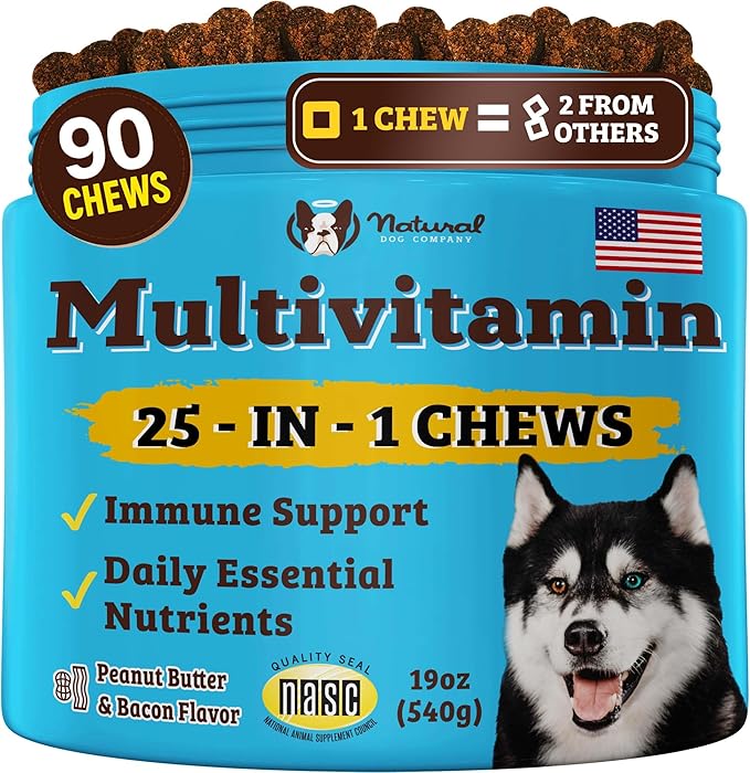 25-in-1 Multivitamin for Dogs – Vet-Formulated Soft Chews for Puppies, Adults & Seniors, Supports Joints, Skin, Coat, Immune & Heart Health, NASC Certified, 90 Count