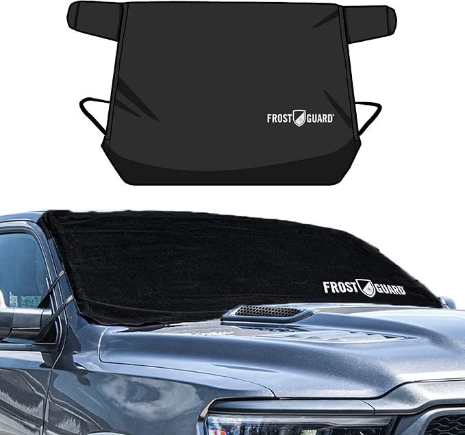 Frostguard Glove | Car Windshield Cover for Ice and Snow - XL Size, Fits SUVs and Trucks - Features Elastic Loops, Security Panels + Storage Pouch - Black, Measures 68 x 41 Inches