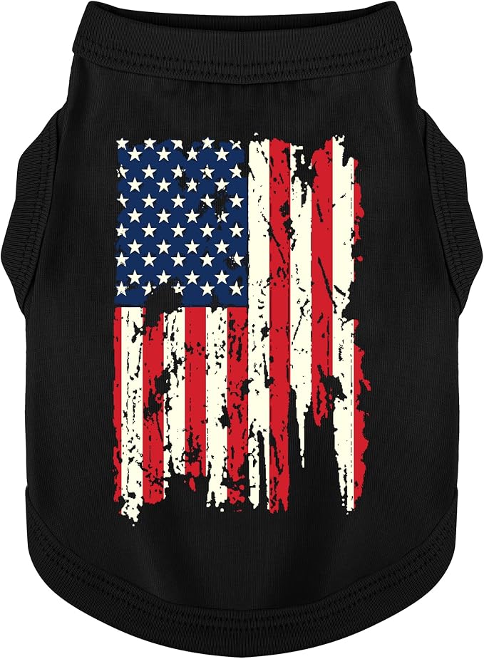 American Battle Damaged Flag Inspired Cotton Dog Vest: Perfect Dog Shirt, Ideal Tank Top for Everyday Wear, Independence Day Celebrations Crafted Materials for a Cute and Stylish Look Black USA M