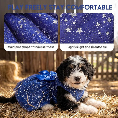 ASENKU Dog Dress Pet Wedding Dress Princess Lace Puppy Birthday Party Outfit Formal Apparel Girl for Small Medium Dogs Cats (Small, Navy Star)