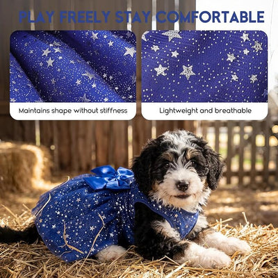 ASENKU Dog Dress Pet Wedding Dress Princess Lace Puppy Birthday Party Outfit Formal Apparel Girl for Small Medium Dogs Cats (Large, Navy Star)