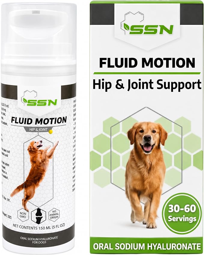 Fluid Motion - Hip & Joint Support for Dogs - Liquid Hyaluronic Acid - Joint Mobility, Skin, & Coat Supplement for Senior Dogs - Apple Flavor - Glucosamine Alternative (30-60+ Day Supply)