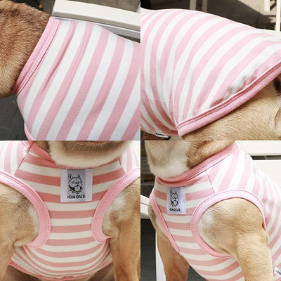iChoue English Bulldog 100% Breathable Cotton Striped T Shirts Halloween Vest Clothes for Medium Dogs Tank Tops French Frenchie Pug Boston Terrier Pitbull Pink White Stripes - XLarge