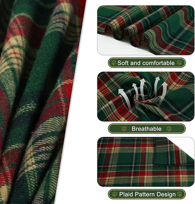 E-Clover Christmas Dog Bandana & Matching Scrunchie Green Red Plaid Pet Dog Scarf Cute Dogs Costumes Accessories for Small Medium Large Dogs