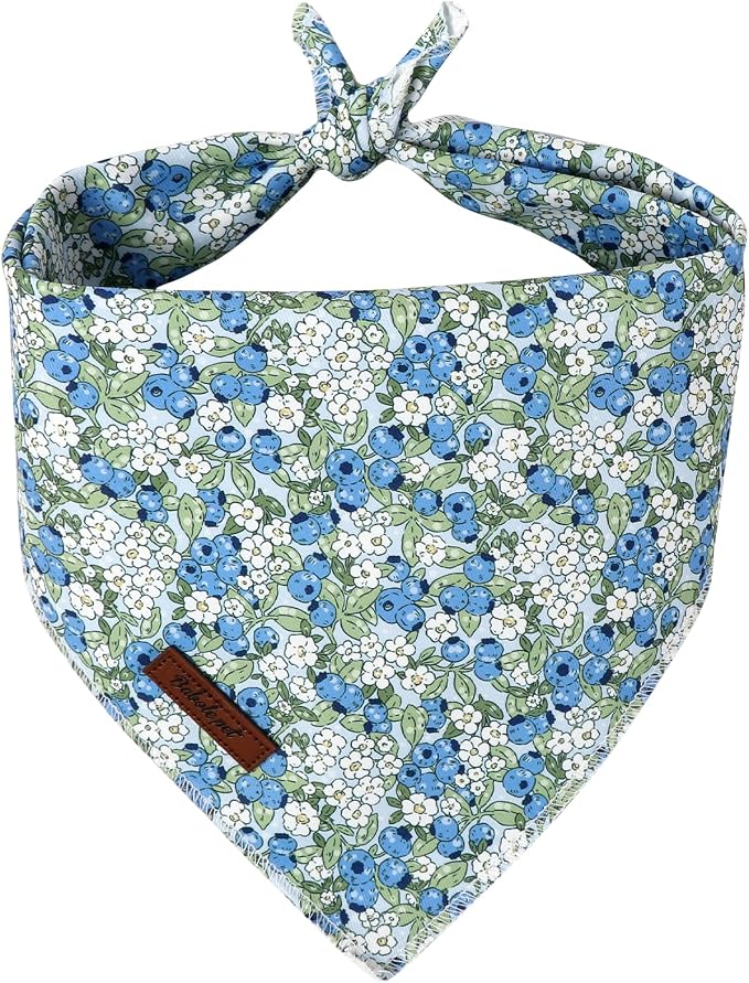 Blueberry Dog Bandana - Soft Blue Spring Summer Dog Neck Scarf, Cute Pet Bib for Medium Large Dogs, Playful Photo Dogs Cats Prop for Daily Use Parties & Pet Photography L