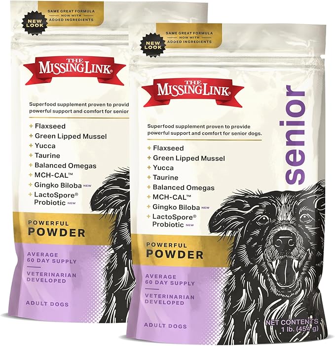 Senior Dog Supplement 1lb Bag 2/Pack - Powerful Powder Supports Bones, Joints, Skin, Coat, Heart, Eyes, Memory & Cognition