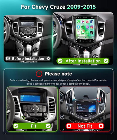8Core 6G+128G Car Stereo for Chevy Cruze 2009-2015, Android 15 Radio with DSP 32-EQ,9.7Inch IPS Vertical Touch Screen,Wireless Carplay/Android Auto,GPS,WiFi,FM/RDS,SWC,Backup Camera