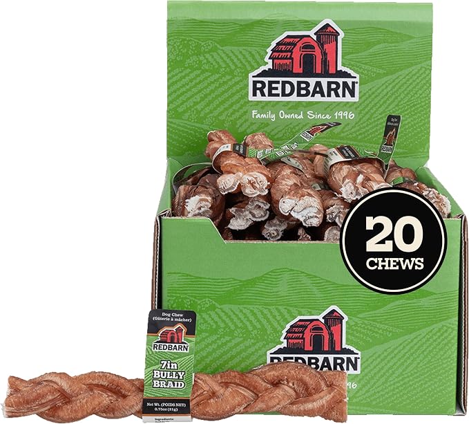 7" Braided Bully Sticks for Dogs. Natural, Highly Palatable, Long-Lasting Dental Chews Sourced from Free-Range, Grass-Fed Cattle (20 Sticks)