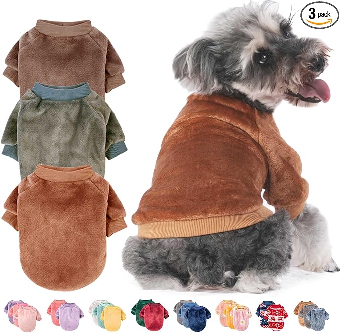 FabriCastle Small Dog Sweaters, 3-Pack Dog & Cat Clothes, Ultra Soft and Warm Pet Jackets for Small Dogs Boy & Girl, Winter Pet Apparel Costumes, Puppy Outfits (Camel,Khaki,Olive, Large)