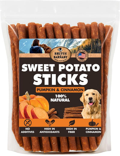 USA Sweet Potato Dog Treats - Grain Free, Cinnamon Pumpkin Crunchy Sticks are Great Tasting, Promote Positive Dog Gut Health with Natural Anti-Diarrhea Properties, no Preservatives Added