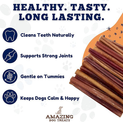 Amazing Dog Treats - Medium Size Bully Sticks (15 Pcs/Pack) - Long Lasting Bully Sticks for Small to Medium Dogs