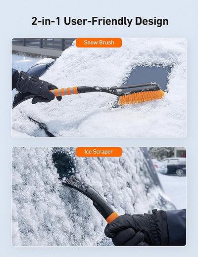 AstroAI 27" 2-in-1 Detachable Snow Brush & Ice Scrapers for Car Windshield | Snow Removers with No-Scratch Bristles, Ergonomic Handles & Easy Storage, Winter Accessories for Cars, SUVs, Trucks (Orange)