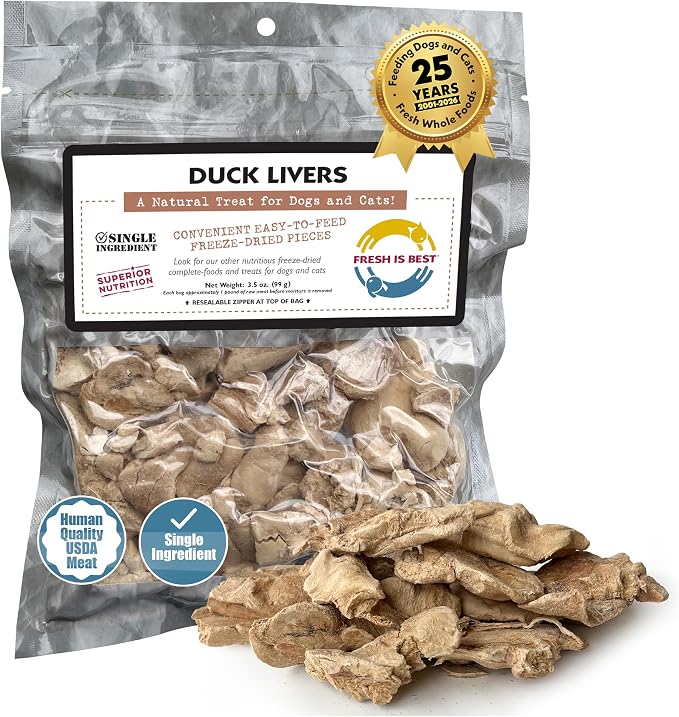Duck Liver Freeze Dried Dog Treats – Raw Freeze Dried Cat Treats in Resealable Zipper Bag – High-Protein for Dogs & Cats – Made in the USA