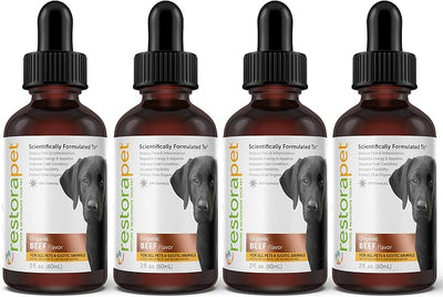 RestoraPet 4-Pack Dog & Cat Beef Liquid Multivitamin | Senior Pet Support | Hip & Joint Vitamins for Dogs - Anti Inflammatory Supplement for Dogs & Cats | Plant-Based & Non-GMO, Vet Approved