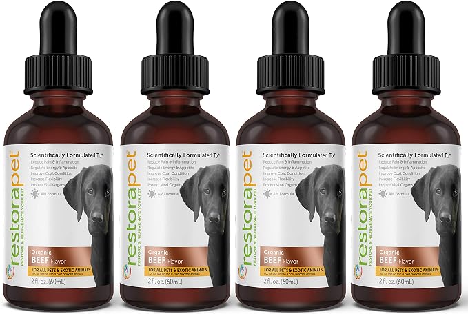 4-Pack Dog & Cat Beef Liquid Multivitamin | Senior Pet Support | Hip & Joint Vitamins for Dogs - Anti Inflammatory Supplement for Dogs & Cats | Plant-Based & Non-GMO, Vet Approved