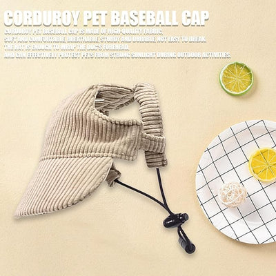 Dog Baseball Cap, Dog Cat Summer Beach Visor Hat with Ear Holes, Adjustable Puppy Sunbonnet Headdress (Khaki, Small)