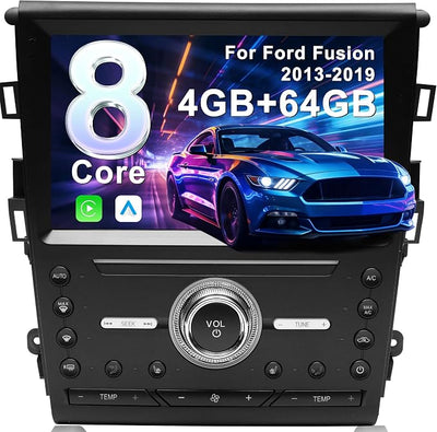 8Core 4G+64G Car Radio for Ford Fusion 2013-2019: CarPlay Android Auto | Upgrade Android 15 9" Touchscreen Stereo, BT, WiFi 6, GPS, AM, FM, RDS, 36EQ, SWC, 1080P Backup Camera