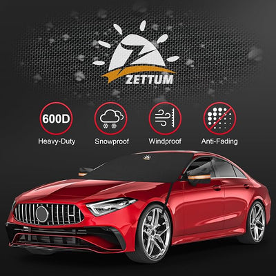 Zettum Car Windshield Cover for Ice and Snow - 600D Windshield Snow Cover with Side Mirror Cover Heavy Duty, Standard Winter Frost Hail Protector for Most Car, Truck, SUV, Van and MPV (70 x 50 Inch)