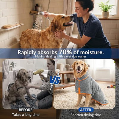 Bienbee Dog Bathrobe, Quick Drying Super Absorbent Pet Robes for Small Medium Large Dogs, Drying Coat for After Bath & Swim, Warm & Cozy Dogs Towels, Dog Puppy Bath Supplies, Gray L