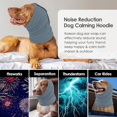 KOESON Ear Wrap for Dogs with Adjustable Hook & Loop, Soft No Shake Dog Ear Wraps Hematoma, Breathable Meidum Dog Ear Cover for Noise Protecion, Pet Calming Hoodie for Thunder, Firework, Separation