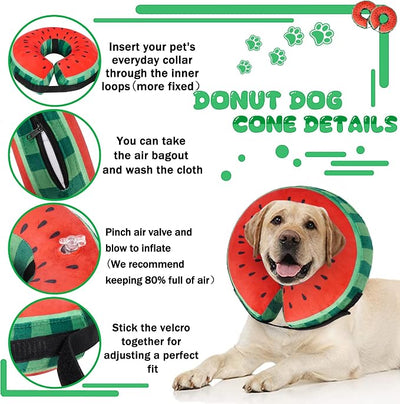 Recovery Donut Collar for Dogs & Cat,Inflatable Dog Collar Alternative After Surgery,Soft Cone for Large Medium Small Pet(Watermelon,X-Large)