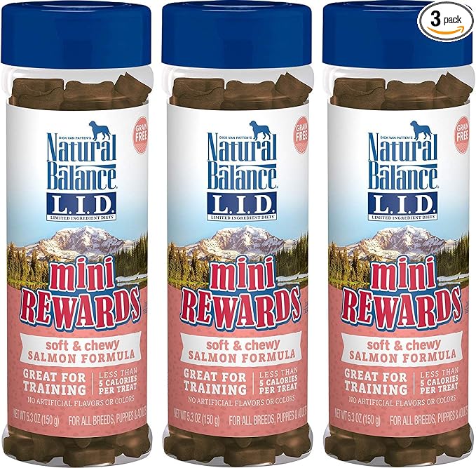 Natural Balance Limited Ingredient Diets Mini Rewards Soft and Chewy Dog Treats (Salmon, 3 Pack / 5.3-Ounces Each)