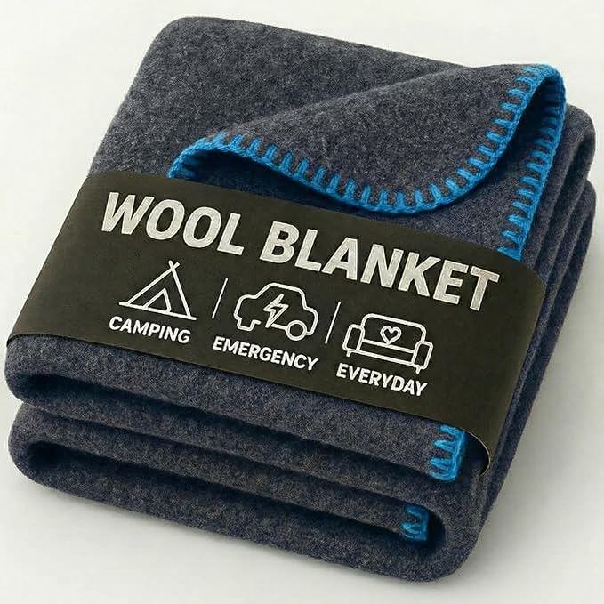 Wool Camping Blanket – 70% Wool Heavy-Duty Military Style Throw, Warm & Washable, Fire Retardant Cover for Emergency, Survival & Outdoor Use – Perfect for Camping, Car, Home & Hiking, Navy 66x90