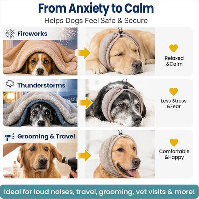 Swooflia Dog Ear Muffs Cover - Dog Cat Ears Muffs for Bath Noise Protection Calming Cold Weather Anxiety Relief, Khaki Large Adjustable Top for Grooming Bathing Fireworks and Travel L