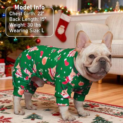 KYEESE Dog Christmas Pajamas, Turtleneck Pet Pjs for Small Dogs, Soft Velvet Holiday Dog Onesie with 4 Legs, Lightweight Onesie Cozy Warm Pet Sleepwear, Cute Festive Doggie Outfit, Large