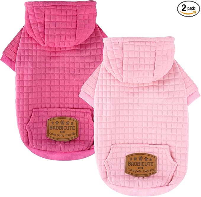 2 Pack Dog Hoodie Sweaters for Small Medium Dogs Warm Dog Clothes for Large Dogs Soft Waffle-Like Laminated Sweatshirt Bulldog (Pink+Rose, S/M (Back: 13",Chest: 18.5", Neck: 12"))