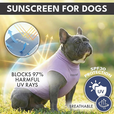 Spark Paws Sunblock Dog T-Shirt, SPF30 Protection, Lightweight Breathable Quick Dry for Dogs with Sensitive Skin - Purple & Pink (Set of 2) - L