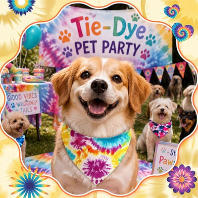 Abbylike 50 Pieces Tie Dye Dog Bandanas Bulk Colorful Hippie Pattern Dog Bandanas for Dogs Triangle Kerchief Scarf Bibs Set for Pets Summer Party Costume Accessories, 25 Styles (25.6 x 17.7 x 17.7)