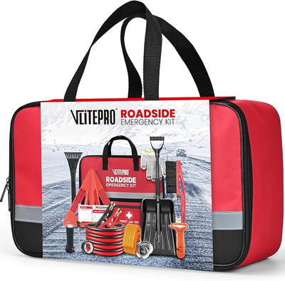 Roadside Emergency Car Kit for Vehicles, Car First Aid Kit Emergency Kit with Jumper Cables, Snow Shovel, Tow Strap, Car Safety Kits, Road Trip Assistance for Men, Women, New Driver Gifts