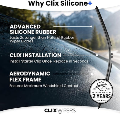 Clix Wipers Windshield Wiper Blades 14"/14" Set of 2, Fits Jeep Wrangler TJ and LJ, All-Weather Premium Replacement Wipers with Quick Clips, 1997-2006 Jeep Accessories, Silicone