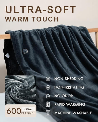 Cordless Heated Blanket with Hood, USB Battery Powered Heated Wearable Blanket with 9 Heating Zones, 20000 mAh Power Bank, 3 Levels, Portable Heated Throw Blanket, Heated Shawl