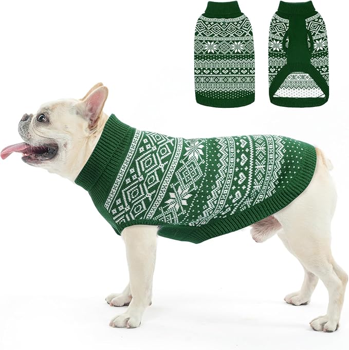 HOMIMP Dog Sweater Argyle - Warm Sweater Winter Clothes Puppy Soft Coat, Ugly Dog Sweater for Small Medium and Large Dogs, Pet Clothing Boy Girl, Green M