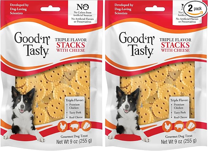 Good n' Tasty Triple Flavor Stacks with Peanut Butter, 3.5 Ounces, Bite Sized Snacks for Dogs with Premium Chicken and Real Peanut Butter (Pack of 2)
