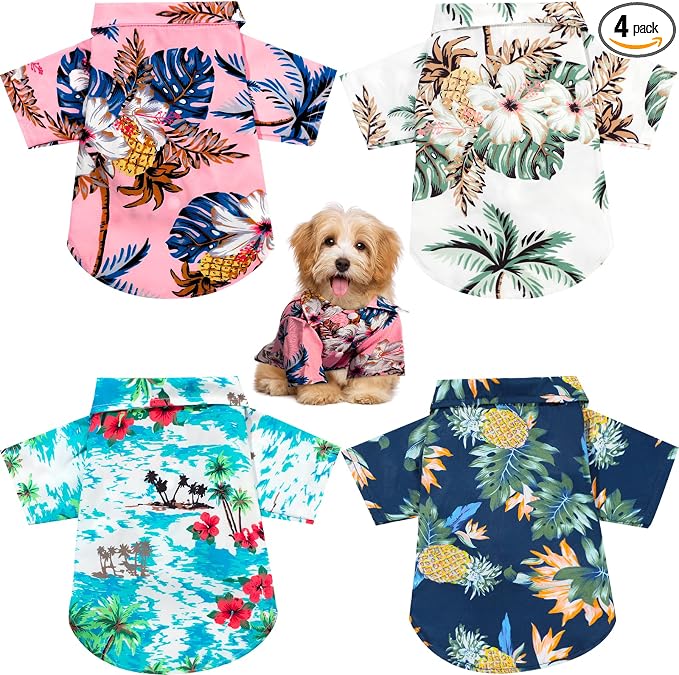 Weewooday 4 Pieces Small Pet Summer T-Shirts Hawaii Style Floral Pet Dog Shirt Breathable Cool Clothes Beach Seaside Puppy Sweatshirt for Puppy(Floral Style,Large)