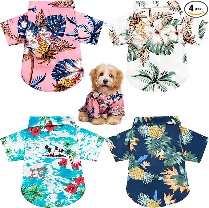 4 Pieces Small Pet Summer T-Shirts Hawaii Style Floral Pet Dog Shirt Breathable Cool Clothes Beach Seaside Puppy Sweatshirt for Puppy(Floral Style,Small)