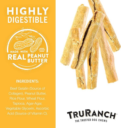 TRURANCH Collagen Rolls - 6" Collagen Rolls for Dogs - Long Lasting Healthy Joint Support - Rawhide Alternative - Skin & Coat Health - Made with Real Peanut Butter, Value Pack, 15 Bags, 60 Count