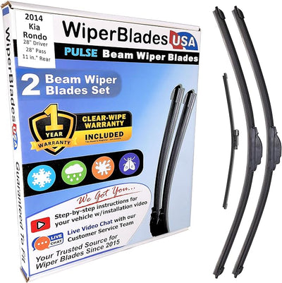 WiperBladesUSA Wiper Blades Set w/ 1yr warranty compatible with Kia Rondo 2014 Wipers (Set of 3) w/Rear Wiper Pulse Wipers