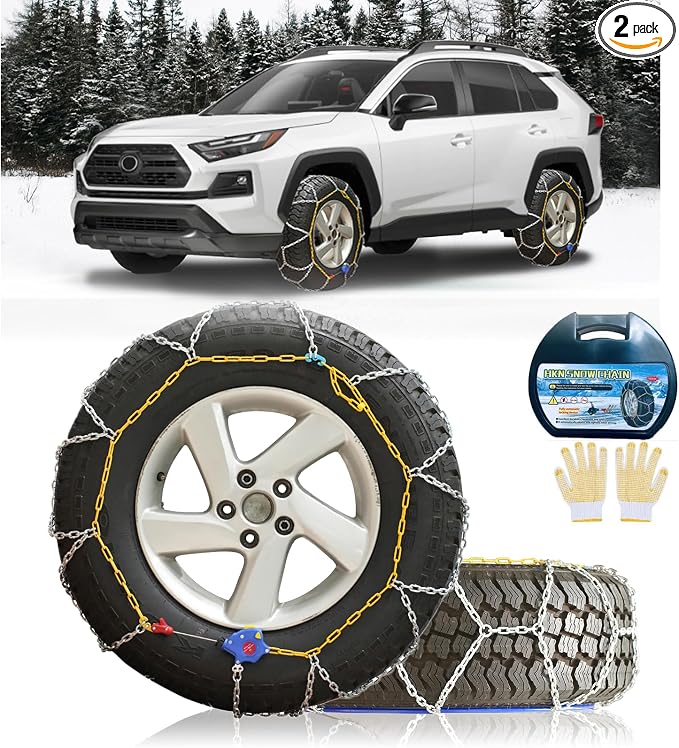 Auto Tightening Snow Chains Tire Chains, 1-Minute Quick Install, Universal Fit for Car/SUV/Pickup Truck, Multi-Weather Emergency Traction, Set of 2 - HKN140