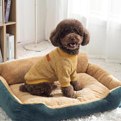 2 Pack Dog Sweaters for Small Dogs Girl Boy Winter Fleece Clothes Warm Soft Dog Sweatshirt Outfit for Dogs Cats Pet Apparel (Brown+Yellow, M (Back: 13.7",Chest: 17.7", 10-14Ibs))