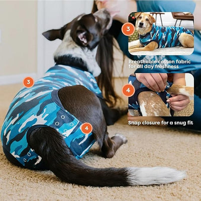Suitical Recovery Suit for Dogs - Spay & Neutering Dog Surgery Recovery Suit for Male or Female - Soft Fabric for Skin Conditions - 2XS Neck to Tail 13.0-16.6 Inch - Chest 16-20 Inch - Blue Camouflage